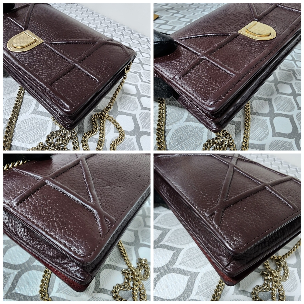 CHRISTIAN DIOR Grained Calfskin Leather Diorama Crossbody Bag Dark Burgundy - Picture 12 of 16